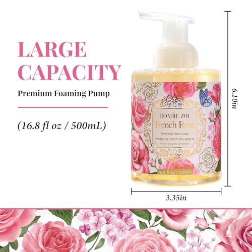 Image of ROMIIE ZOI Foaming Hand Soap, French Rose, 500ml / 16.8fl.oz | With Gift Box, Gentle cleansing, nourishes skin without drying