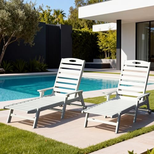 Domi Outdoor Lounge Chairs Set of 2, HDPE Pool Chaise
