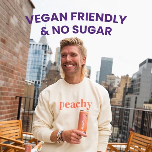 AminoLean x Loverboy Energy Drink – Sugar Free Anytime Energy with Natural Caffeine & Vegan Amino Acids for No Jitters, Tingles, or Crash, Peach Bellini, 12 Pack