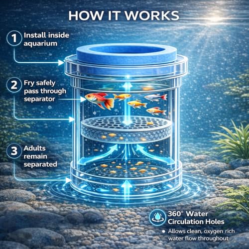 Image of VAYINATO Floating Fish Breeder Box for Aquarium - 11.5cm Double Layer Isolation Incubator with Foam Collar | Clear Fry Protection Box for Guppy, Betta & Small Fish
