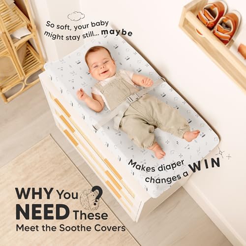 Image of 2-Pack Organic Changing Pad Covers for Girl, Boy, Neutral - 100% Cotton Changing Table Pad Cover, Soft Baby Nursery Diaper Changing Pad Sheets, Contour Changing Pads Liners, Change Pad Cover (Nordic)