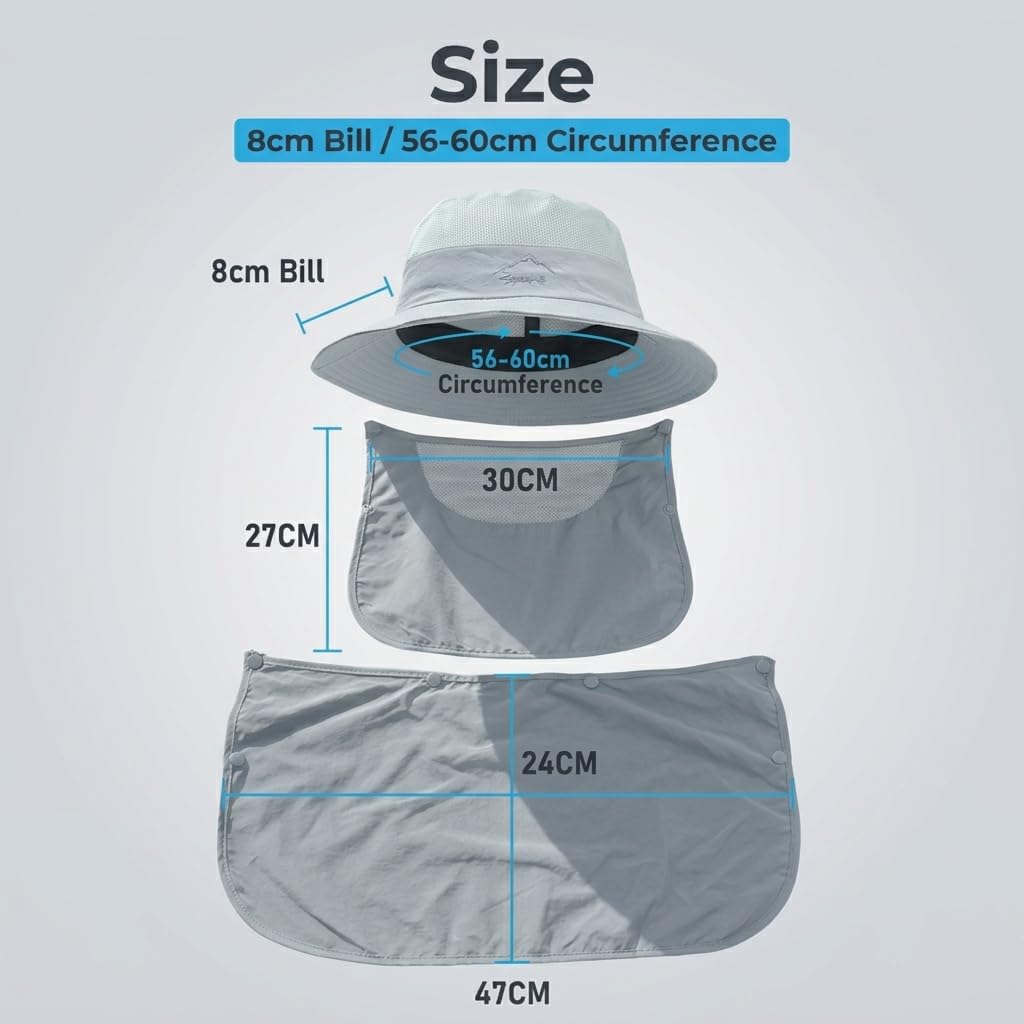 Gustave Sun Protection Hat with Removable Neck Flap, Grey, One Size