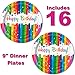 Happy Birthday Plates and Napkins 16 Colorful Confetti Birthday Plates and Napkins Party Supplies Includes (16) 9 Inch Plates (16) 6.5 in Folded Lunch Napkins (Rainbows Ribbons)