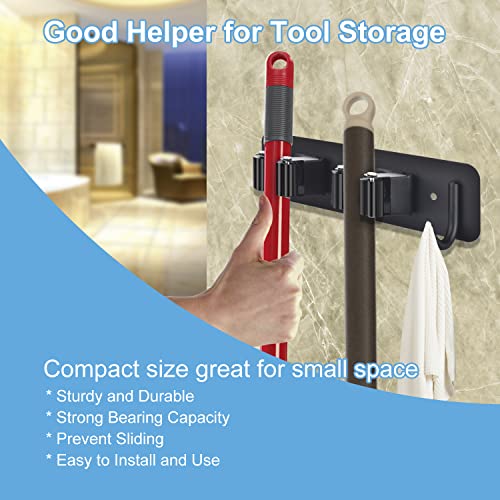 Kozci 2 Pack Broom Holder Wall Mount, Anti-Slip Mop Holder Broom Organizer Wall Mount Self Adhesive Stainless Steel Tool Storage Rack Broom Hanger For Kitchen Garden Garage (2 Racks 1 Hook) #TOP1