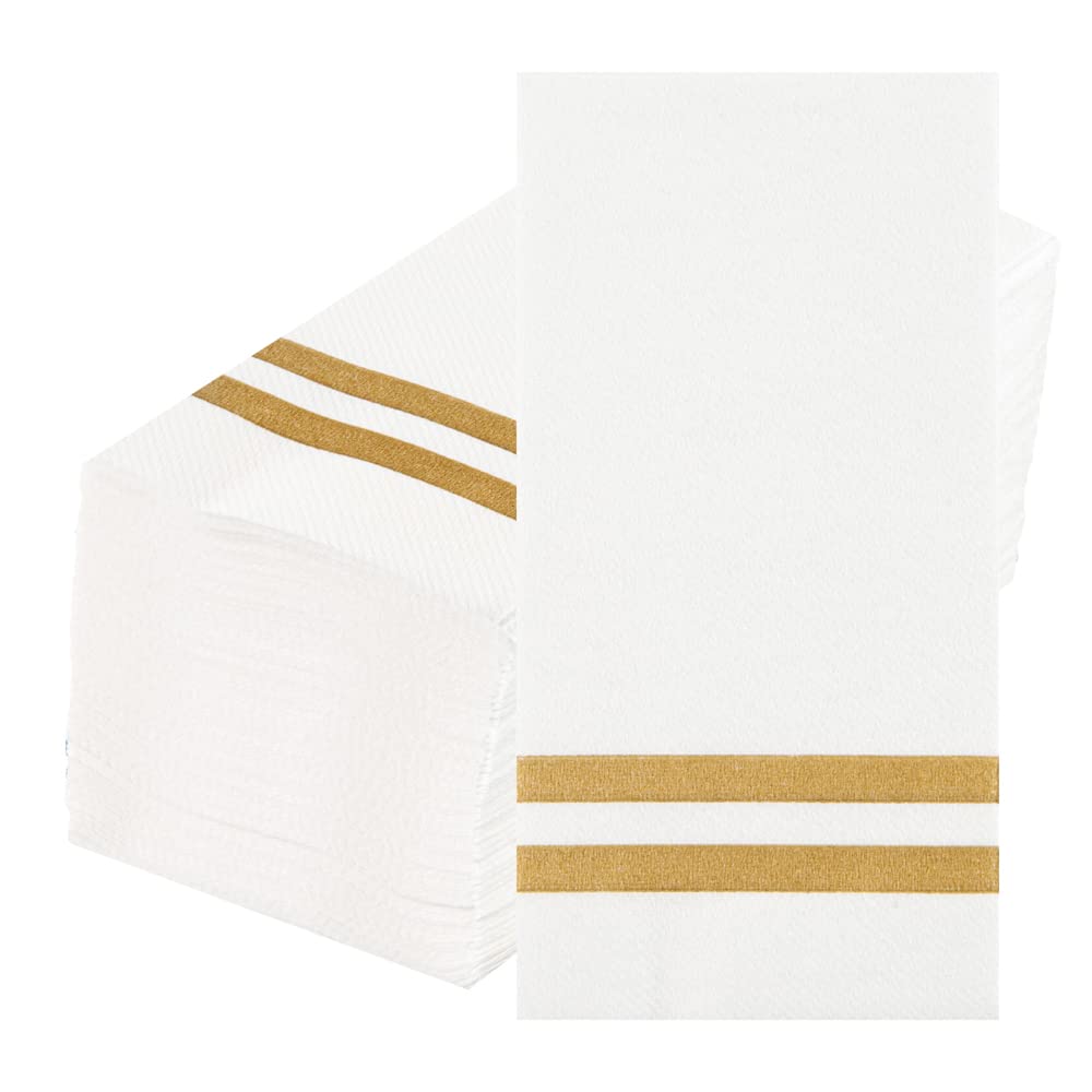 Restaurantware Luxenap - Tovaglioli di carta rettangolari a righe dorate bianche, 39 x 20 cm, confezione da 2000