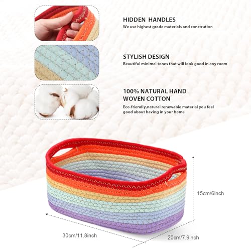 Image of Sawysine 6Pcs Colorful Cotton Rope Laundry Hamper, Portable Storage Basket with Handle for Bathroom, Bedroom, Living Room, 12'' x 8'' x 6''