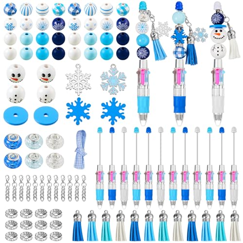 Kosiz Conjunto de 12 canetas esferográficas de Natal, multicoloridas, 4 em 1, boneco de neve de inverno, flocos de neve, kit de fabricação de canetas artesanais, kit de fabricação de canetas
