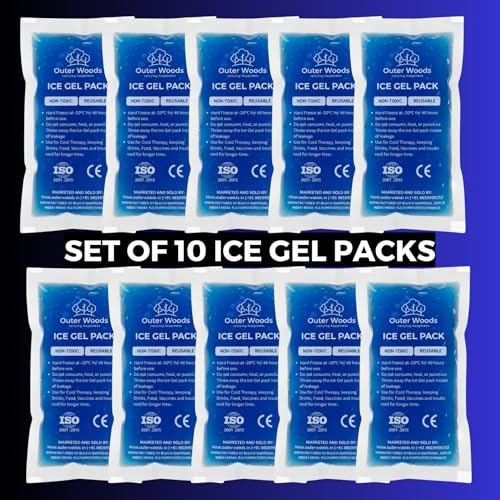 Image of Reusable Ice Gel Packs for Cooler Bags, Breast Milk & Pain Relief - Non-Toxic Leak-Proof Cold Gel Pads for Picnic, Travel, Vaccine, Insulin, Food & Drinks - Hard Freeze Long Lasting Blue