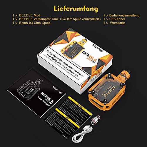 Manvap E Zigarette Starter Set 150W, Elektronische Zigaretten 0,4Ohm/2ml TF Verdampfer, E Shisha Smart Regenbogen LED… – Bild 7