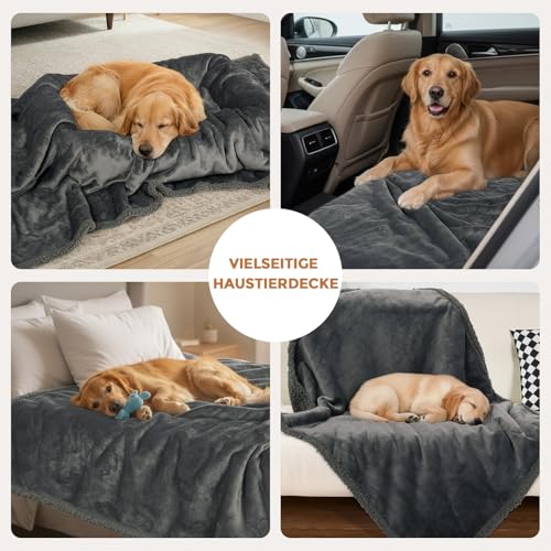 Dogat wasserdichte Hundedecke waschbar 100x80cm beidseitig verwendbare Haustierdecke für kleine und mittelgroße Hunde und Katzen Sofabezug und Bettschutz weiche Sherpa-Fleece- und Flanelldecke grau