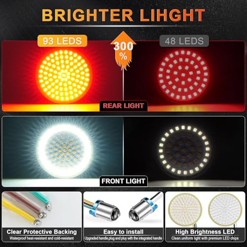 Image of LivTee 1157 Front Rear LED Turn Signals Tail Brake Lights with Lens Cover Kits Compatible with Harley Davidson Touring Dyna Softail Sportster Street Glide Road Glide Accessories