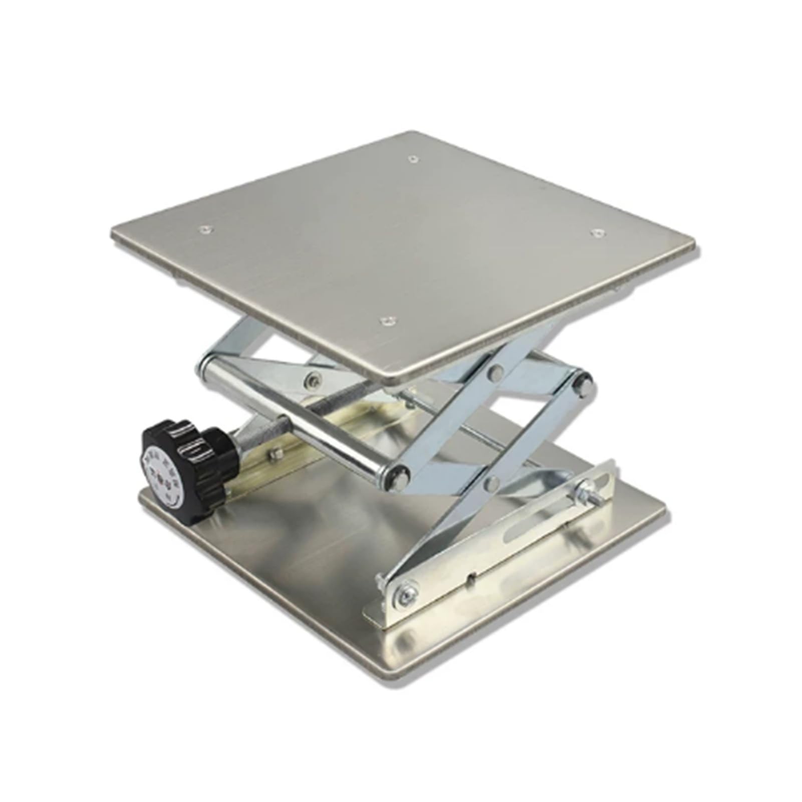 Soporte De Gato Laboratorio Acero Inoxidable | Altura ajustable con control manual, con tapete antideslizante y mango giratorio, capacidad de carga de 5 a 25 kg(300x300mm)