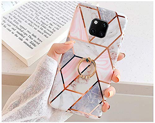 Saceebe Compatible with Huawei Mate 30 pro Silicone TPU,Glittered case TPU Soft Silicone Marble Pattern Soft Shell TPU with Finger Ring Bracket Protective Shell Case Cover [Anti-Scratch],pink/