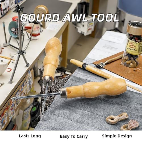 Image of Prabhas Designs AWL Stitching Needle with Wooden Handle for Leather, Canvas, Upholstery, DIY and Repair Work (1)