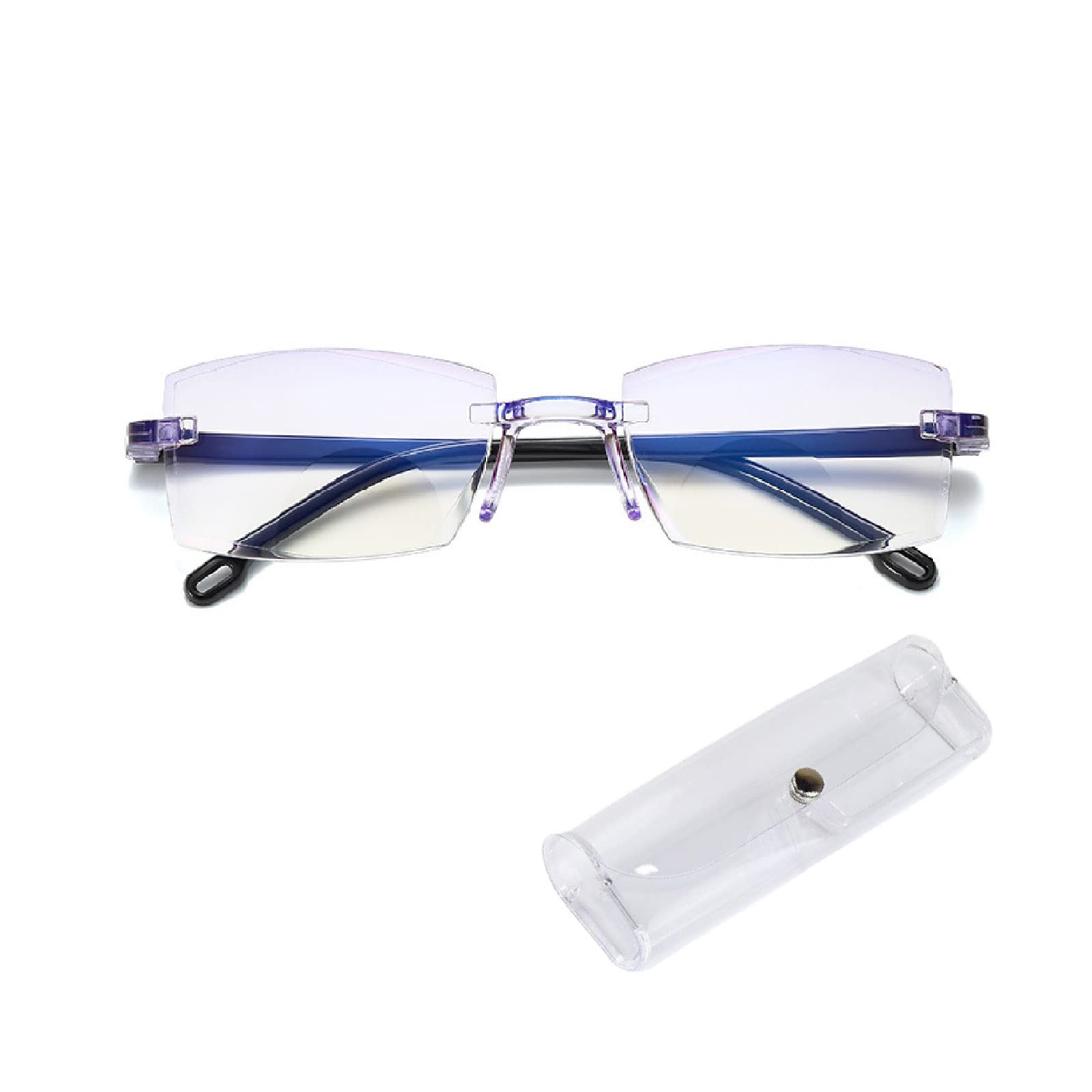 New Diamond-cut Bifocal Progressive And Anti-Blue Eyewear Ultralight Reading Glasses, [With Glasses Case] Far and Near Dual-Use Rimless Reading Glasses