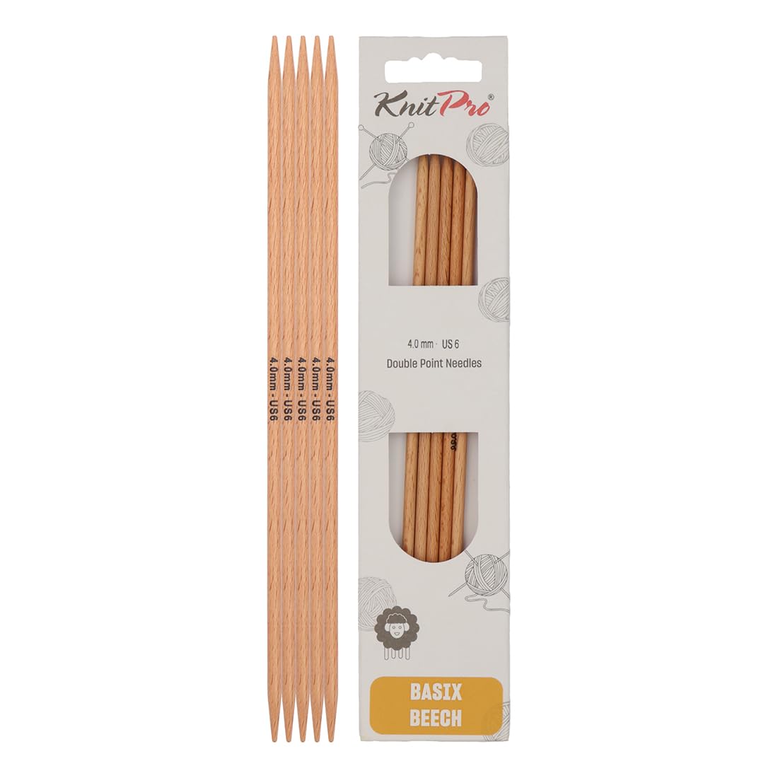 KnitPro KP35117 20 cm x 4 mm Basix Double Pointed Needles, Birch, Light Brown, Bruin