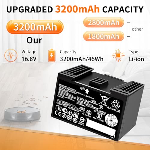 Image of 3200mAh ABL-D2 Replacement Battery for Roomba j7 j7+ i7 i7+ i8 i8+ i3 i3+ e5 e6 i4 i4+ i5 i5+ i6 i6+ j5 j5+ 0300 Series, Extended Runtime Battery Compatible with ABL-D2 ABL-D2A ABL-D1 46.08Wh