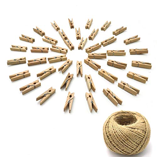 Yushulin 50PCS Wood Craft Clothespins Natural Wooden Mini Clothes Pins Photo Clips Paper