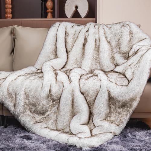 Touchat Luxury 1000GSM Faux Fur Throw Blanket, Super Heavy Thick Warm Cozy Blankets for Couch Bed Sofa, Plush Fuzzy Elegant Soft Reversible Mink Blanket for Living Room Bedroom, Queen Size,White