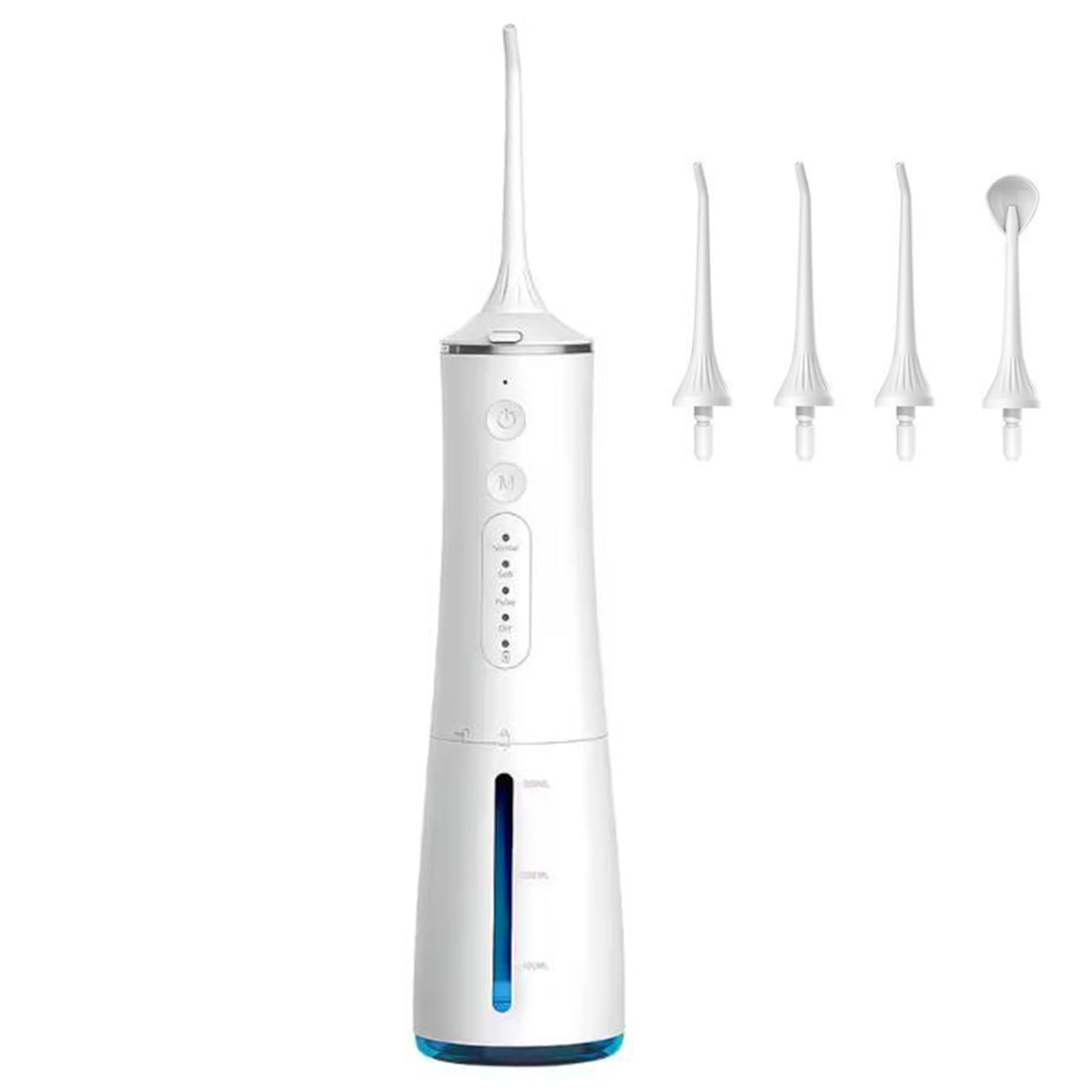 Filo interdentale per pulizia dei denti 4 modalità, irrigatore orale 300ml ricaricabile portatile pulitore dentale viaggio IPX7 impermeabile filo elettrico bianco