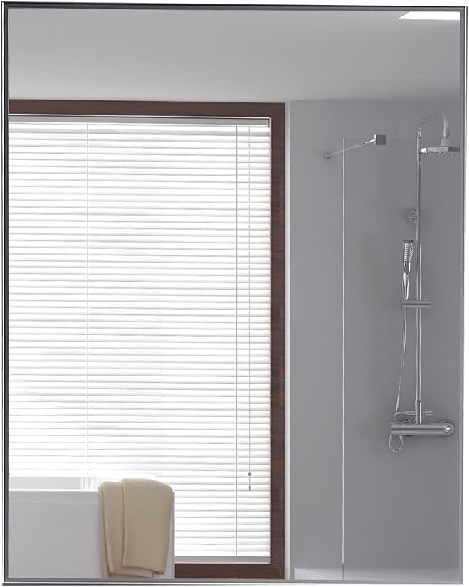 Eviva Sax 24" Brushed Metal Frame Bathroom Wall Mirror