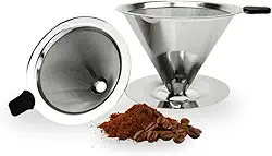 Coador de Café em Aço Inox, Filtro 103 Permanente com Base, Reutilizável - Peneira de Aço Durável e Sustentável, Sem Uso de Papel, Econômico e Fácil de Usar e Limpar, Premium.