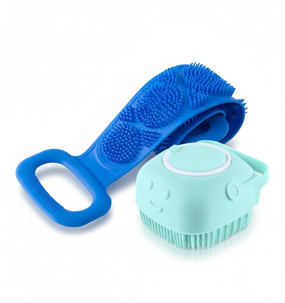 Silicone Bath Combo With 2 Free Wall Hooks, Back Scrubber Belt And Soap Dispenser Brush, Double Sided Exfoliating Bath Brush For Deep Cleaning Massage And Dead Skin Removal Assorted-image-26