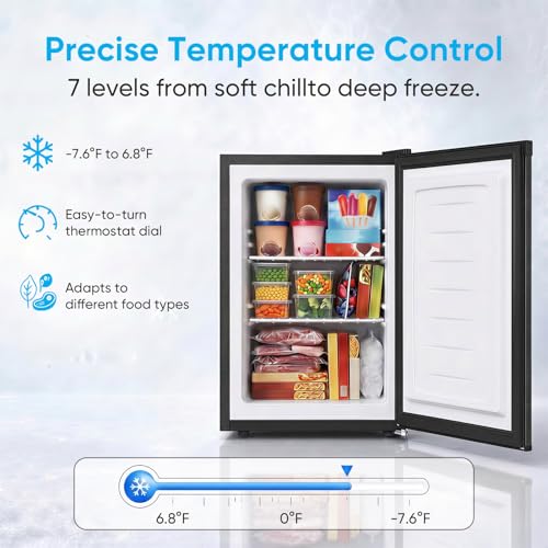 Image of TABU 3.0 Cu Ft Upright Freezer, Mini Freezer with 7 Adjustable Temp, Black | Freestanding, Energy Saving, Space Saving, Low Noise, Compact Freezer with Removable Shelves