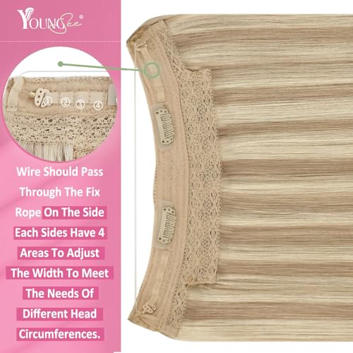 Image of YoungSee 125g Wire Hair Extensions Real Human Hair, Dirty Blonde Highlights Bleach Blonde Wire Human Hair Extensions, Invisible Hair Extension for Natural Look, 16 Inch Thick Hair Add Volume
