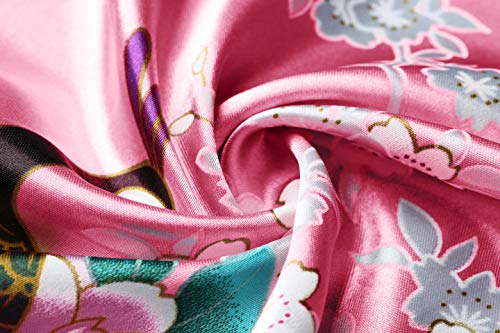 Image of BABEYOND Women's Kimono Robe Long Satin Robes with Peacock and Blossoms Printed Kimono Nightgown