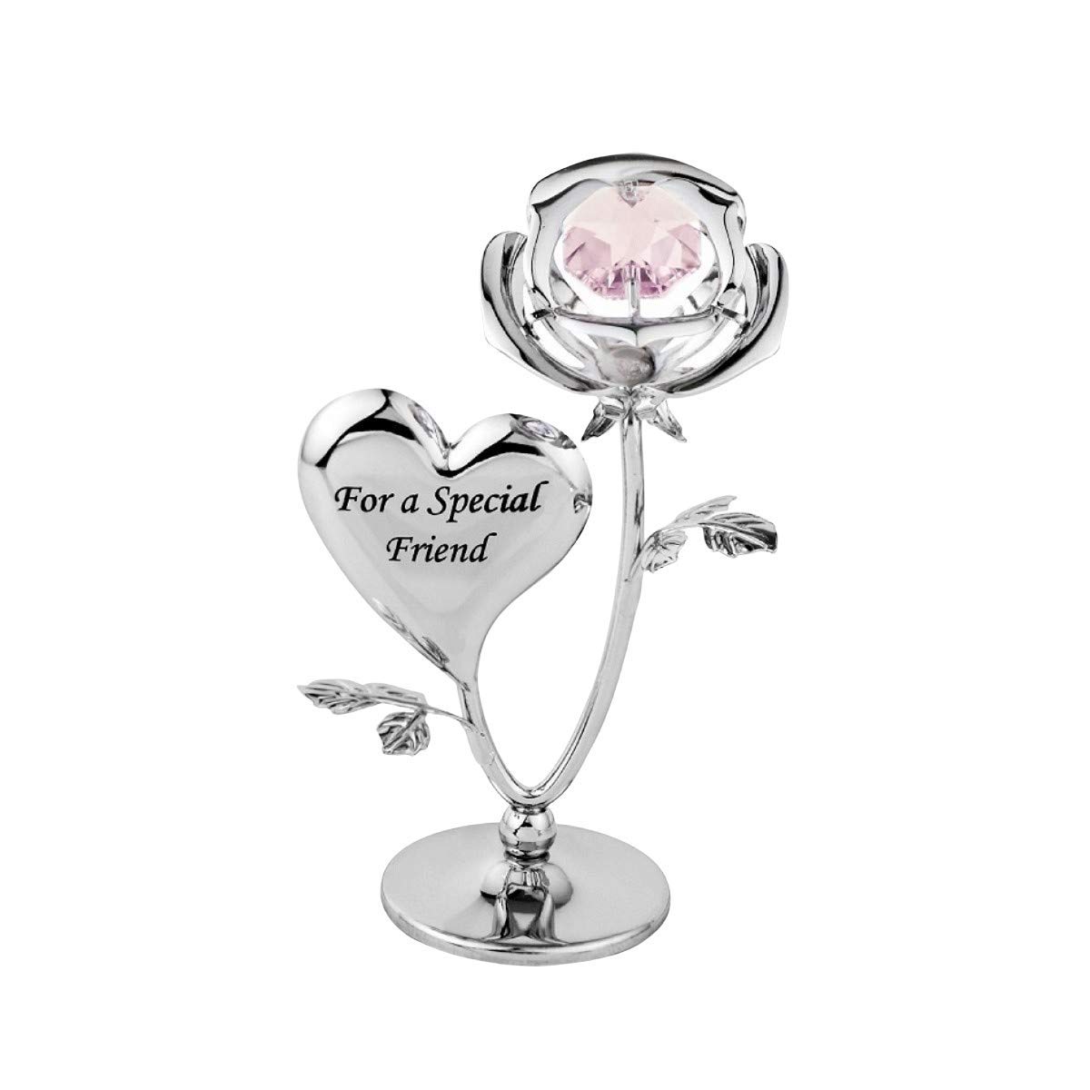 Crystocraft Pink For A Special Friend Rose Crystal Ornament With Swarovski Elements With Crystal, Gift Boxed, Chrome Plated, Perfect Keepsake Figurine Gift, Celebration Rose, Special Occasions Rose