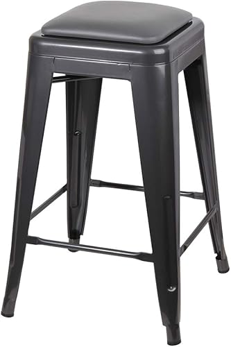 Miniatura 152 de GIA Taburete de mostrador sin respaldo de 24 pulgadas, cantidad de 4, bronce con asiento de madera clara Negro -,Café,Gris,gris, (Gun