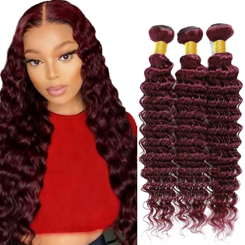 Burgundy Bundles Human Hair Deep Wave Bundles 24 26 28