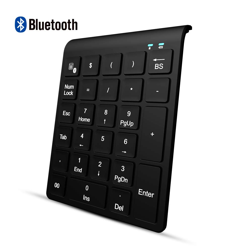 MonimoBluetooth Number Pad Portable Wireless Bluetooth 27-Key Multi-Function Numeric Keyboard Extensions for Financial Accounting Data Entry for Smartphones Tablets Laptop iOS System Windows and More