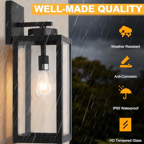 Image of 20 inch Large Outdoor Wall Lights with Closed Bottom, Black Outdoor Wall Sconce | Waterproof Exterior Lighting Fixtures Modern Porch Wall Lantern, Outdoor Light Fixture Coach Light for House, E26, 2-Pack