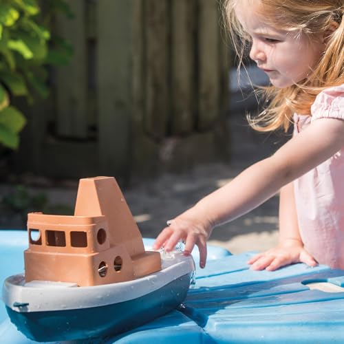 Image of Dantoy: BIO Tuff Tuff Boat - Peach & Blue Toy Tug Boat, Indoor & Outdoor Play, Bath-Beach-Backyard-Water, Recycled Plastic, Kids & Toddlers Ages 2+