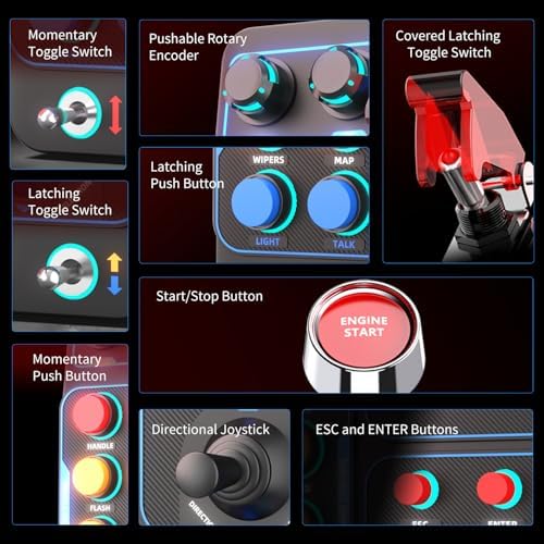 PXN CB1 Sim Racing Button Box for PC, 19 Controls (9 Input Types) | Up to 30 Programmable Functions, RGB Backlit Simulator Control Panel for Racing, Truck & Farming Simulators