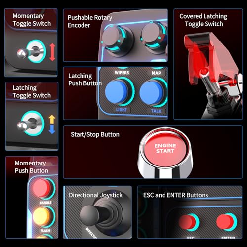 PXN CB1 Sim Racing Button Box for Racing, Truck & Farming Simulators/Games – USB Controller with 19 Buttons (9 Types), 30 Programmable Functions, RGB Lighting for Windows PC Wheel Bases