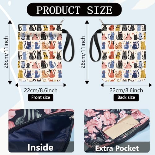 CRASPIRE Cat Book Covers Animal Book Protector Book Sleeve for Paperbacks Washable Fabric Cloth Book Cover with Zipper and Extra Sleeve Pocket for Book Lovers Classmate Gifts - Image 2