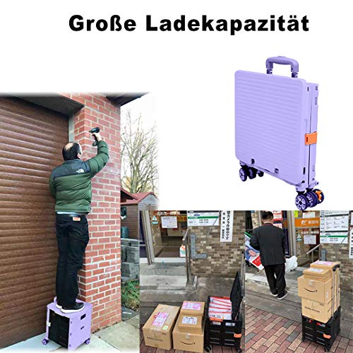 Portable Folding Utility Cart for Travel Shopping and Storage (Purple)