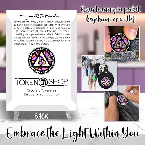 Image of Stained Glass 4 Year AA Chip Sobriety Coin Medallion, Fragments to Freedom Alcoholics Anonymous Addiction Recovery Anniversary Token, Inspirational Sober Gifts for Men and Women by the Token Shop