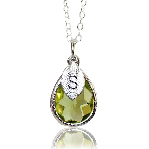 Personalized Peridot Necklace, August Teardrop Birthstone Necklace, Bridesmaid Necklace, Custom Initial Necklace, Birthday Gift for Her