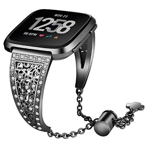 KIMILAR Bracelet Bands Bling Bands Compatible with Fitbit Versa/Versa 2 Metal Bands, Women Stainless Steel Rhinestones Replacement Strap Jewelry Bracelet Wristbands with Adjustable Lock