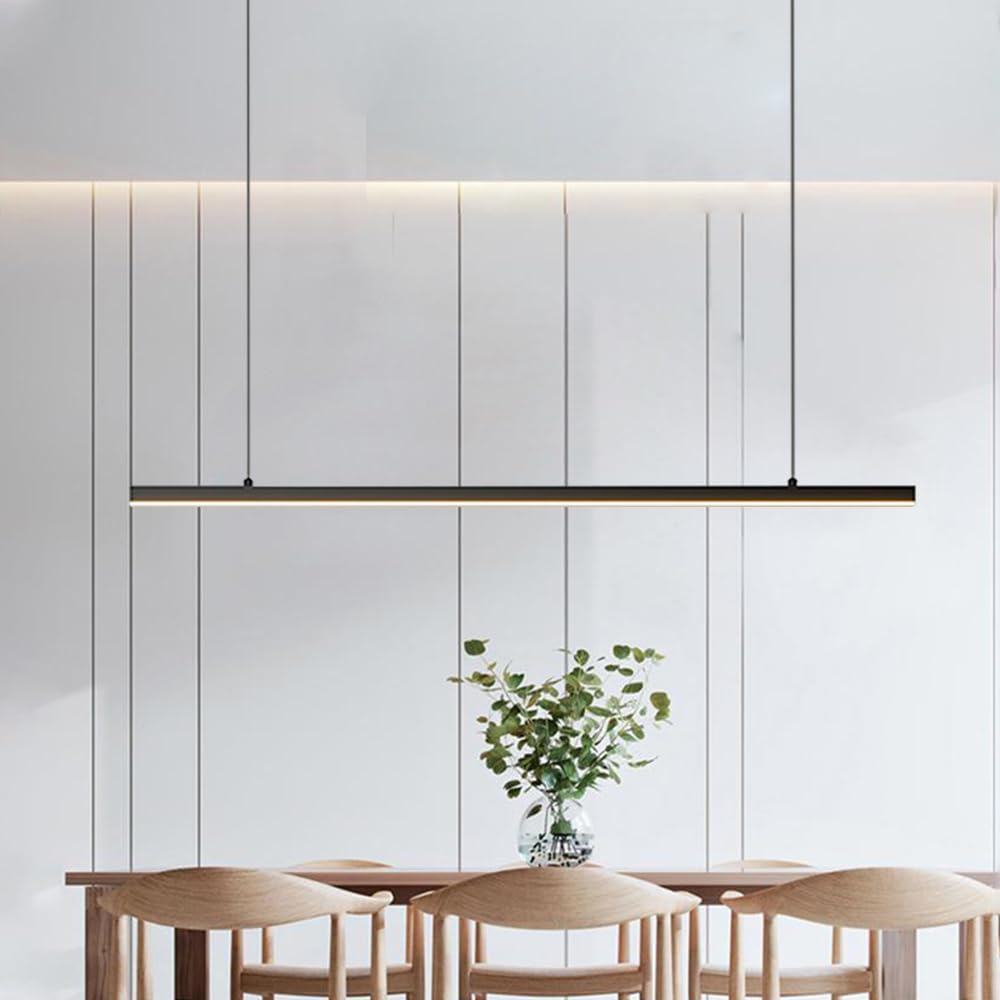 Lampada a Sospensione Nera, Lampada da soffitto lineare Minimalista, Lampada a LED per Isola Cucina, Lampada a Sospensione Lunga, Lampada da Tavolo da Pranzo, Lampada da Ufficio.
