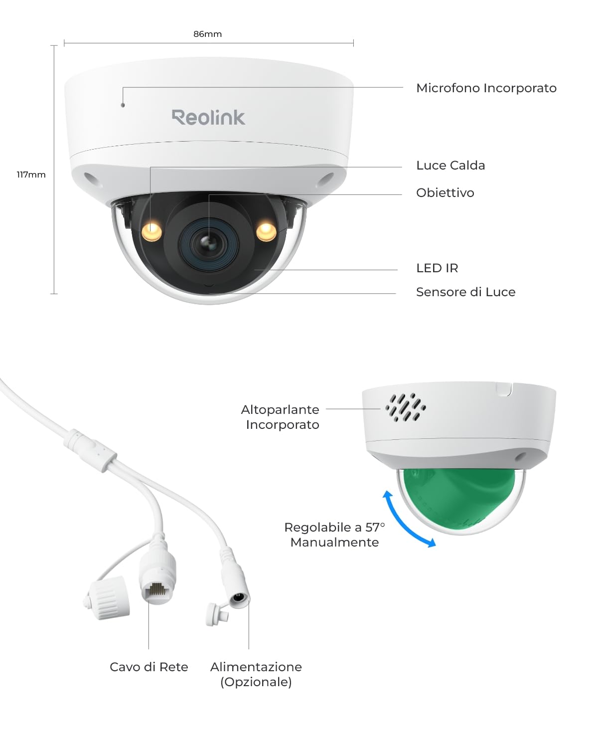 Reolink 12MP Telecamera Esterno PoE, Grandangolo di 145°, Antivandalo IK10, Audio Bidirezionale, Rilevamento Uomo/Veicolo/Animale, Faretti per Visione Notturna a Colori, Impermeabile IP67, RLC-1240A