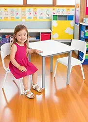 Ecom Home - Conjunto Mesa Infantil e 2 Cadeiras Branco Escola Estudos Atividades Brinquedoteca