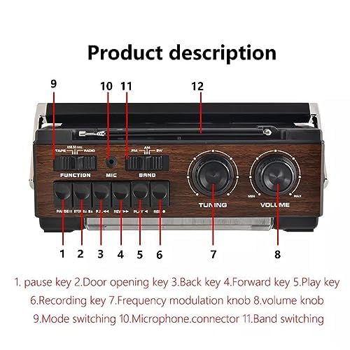 Tonysa Cassettespeler, vintage retro cassetterecorder, USB-aansluiting, hoofdtelefoonaansluiting, AM FM SW-radio, geheugenkaartsleuf, multifunctionele draadloze cassettespeler voor