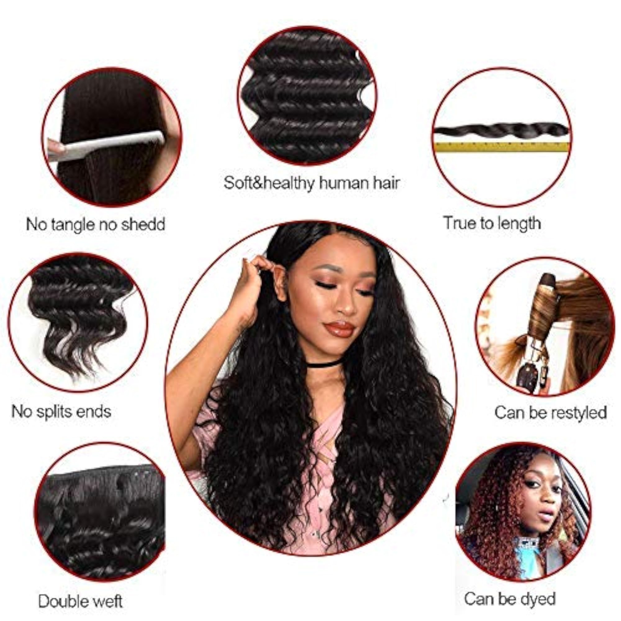 8A Water Wave Bundles With Closure, 100% Unprocessed Human Hair