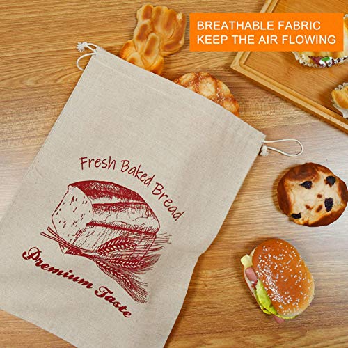 COYMOS Linen Bread Bags-4 Pack Pure Natural Unbleached Bread Bags, Large and Extra Large Bread Loaf Bags for Artisan Bread Storage, Flax Bread Bags, Reusable Drawstring Bags for Homemade Bread - Thumbnail 4