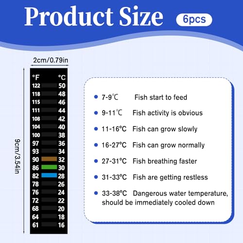 Image of 6PCS Temperature Sticker Strips Fish Tank Thermometer Aquarium Temperature Sticker, Easy-to-Read 61-122℉(16-50C) Terrarium Adhesive Water Thermometer Test for Fish Tank Aquarium(3.54 inch x 0.79 inch)